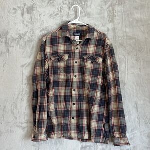Patagonia Organic Cotton Checked Long Sleeve Shirt Red/Navy Size M Used